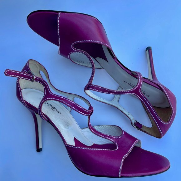 Dolce and Gabbana Leather T-Strap Sandals 39,5 - Picture 10 of 13